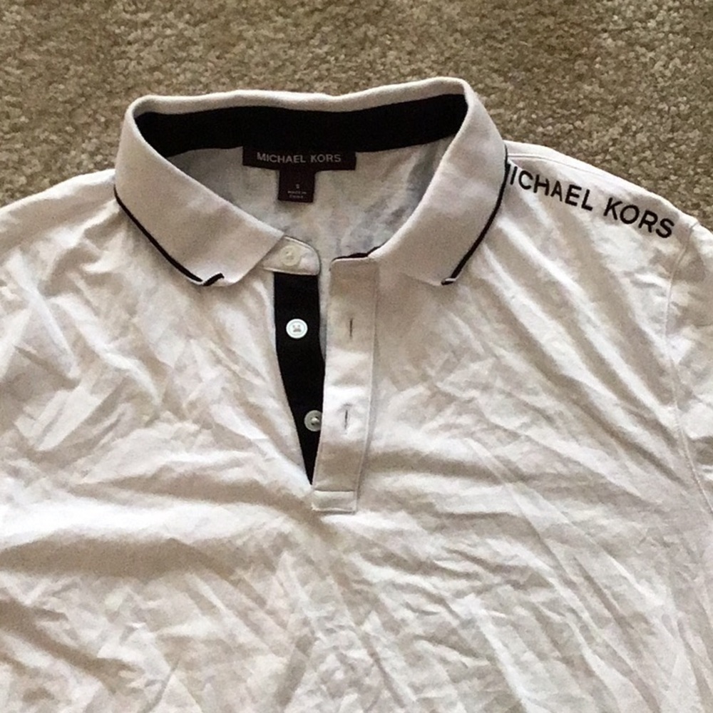 Michael Kors White Polo Shirt with Textured Fabric